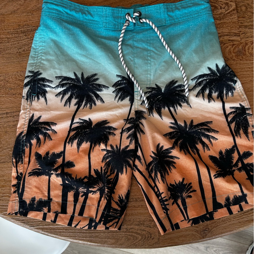 Sonoma Small swim trunks blue and brown.
